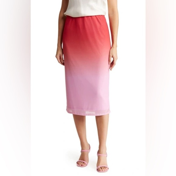 NWT AFRM Lynch Pull-On Lightweight Stretch Mesh Midi Skirt in Holiday Ombre Sz M - Picture 1 of 7